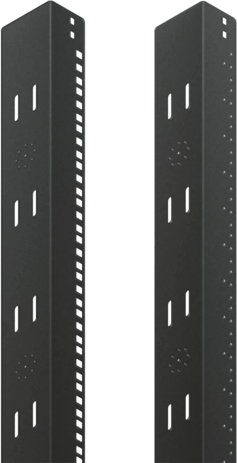 Ángulos de Rack 19, Acero Calibre 14/12, Orificios Cuadrados, Negro RAL 9005, Compatible 700x600mm, 11U, Incluye Par