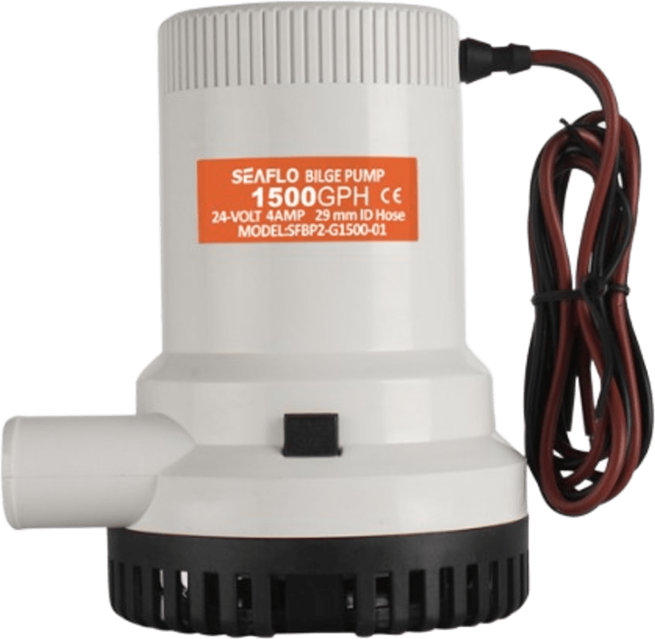 Bomba de Sentina No Automática SEAFLO 1500GPH / Alta Eficiencia / Bajo Consumo / Filtro Extraíble / Voltaje DC 12V y 24V / Para Panel o Interruptor de Flotador