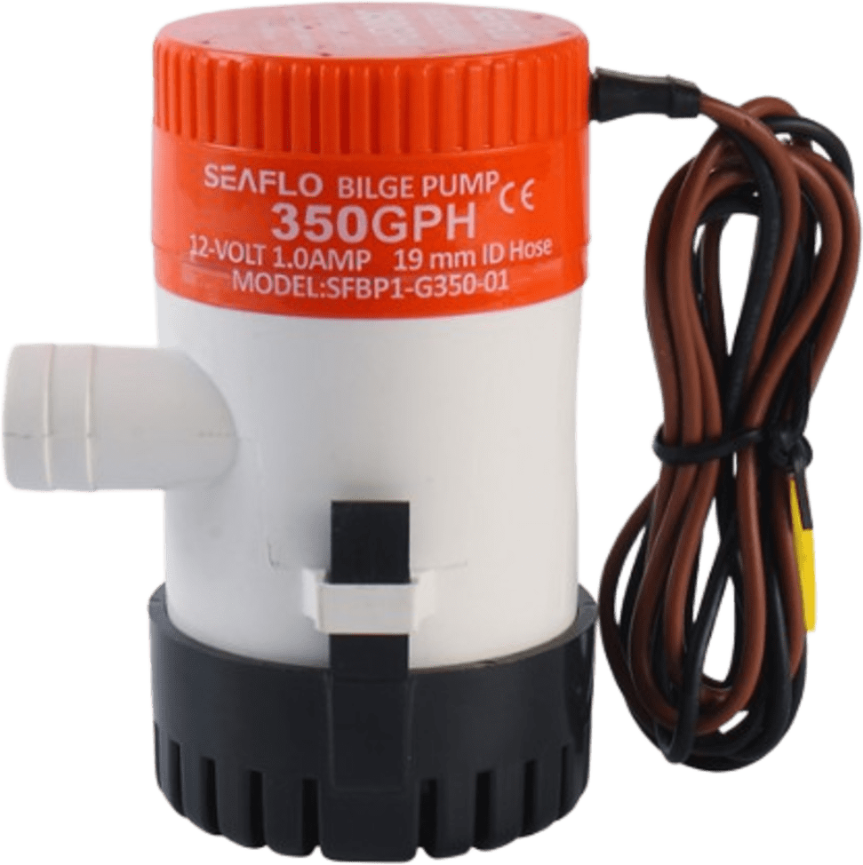 Bomba de Achique Eléctrica Marina Sumergible SEAFLO 12V / 350 GPH (1325 LPH) / No Automática / Protección Anti-Aire / Sellos Herméticos / Cableado Marino / Base de Filtro Removible