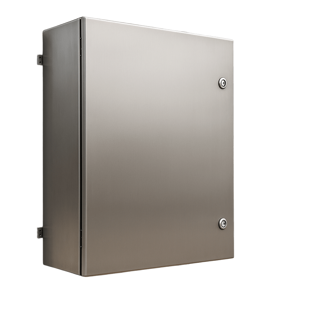Gabinete de Acero Inoxidable IP66 Uso en Intemperie (600 x 600 x 250 mm) con Placa Interna Galvanizada.