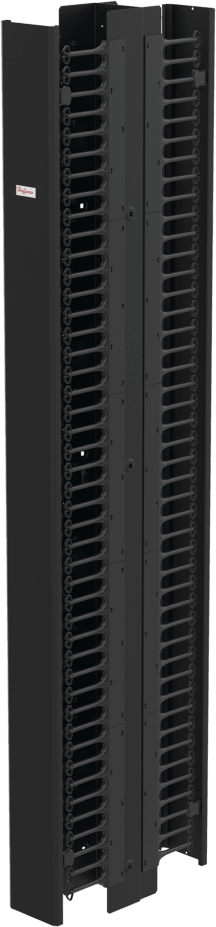 Administrador Vertical de Cables CableTek-EC, Doble Cara con Dedos Dobles, Acero 1.9 mm, Negro RAL 9005, 45U, Montaje Universal, Postes y Compuertas Incluidos