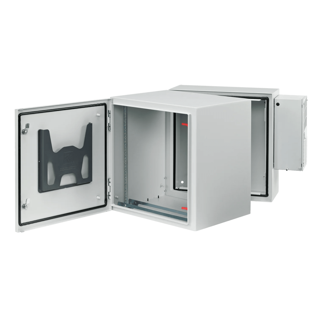 Gabinete Rack ProTek, 12U, Bisagra Doble, Puerta Sólida, AC Integrado, Tipo 4 12, Acero Gris RAL 7035, Montaje Pared, 600x612x710 mm