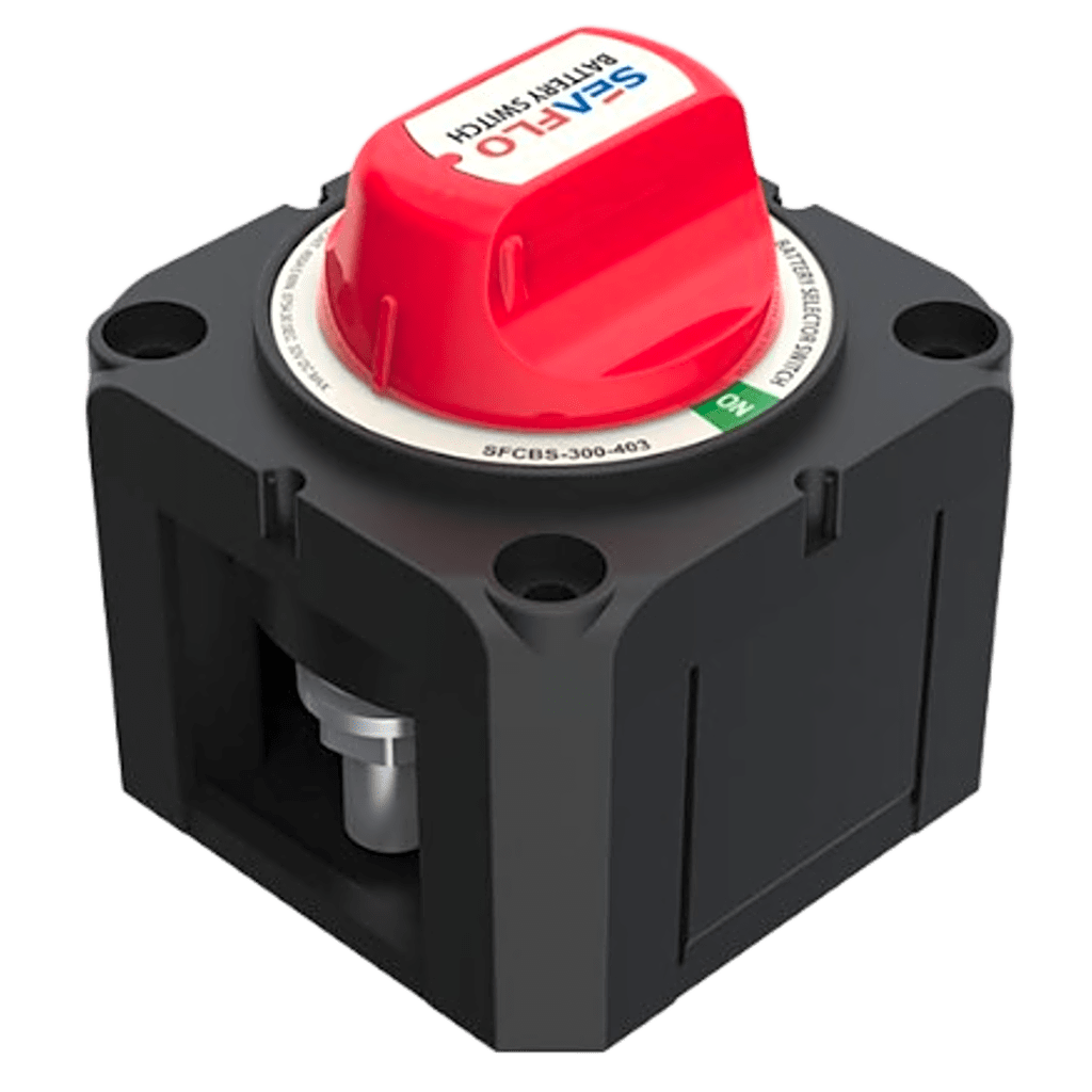 Interruptor Desconexión Batería Monocircuito ON/OFF, 275A DC Continuo, 900A DC Arranque, Terminales Cobre Estañado, IP68, Montaje Superficie/Panel, Cumple ABYC/UL/SAE