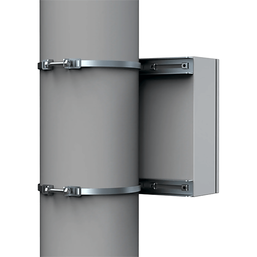 Kit de Fijación para Postes / Enclosure Pole Fixation / Acero Galvanizado / Carga Máxima 900 N / Diámetro Poste 80-250 mm (3.15-9.84 in) / 2 Perfiles + Accesorios