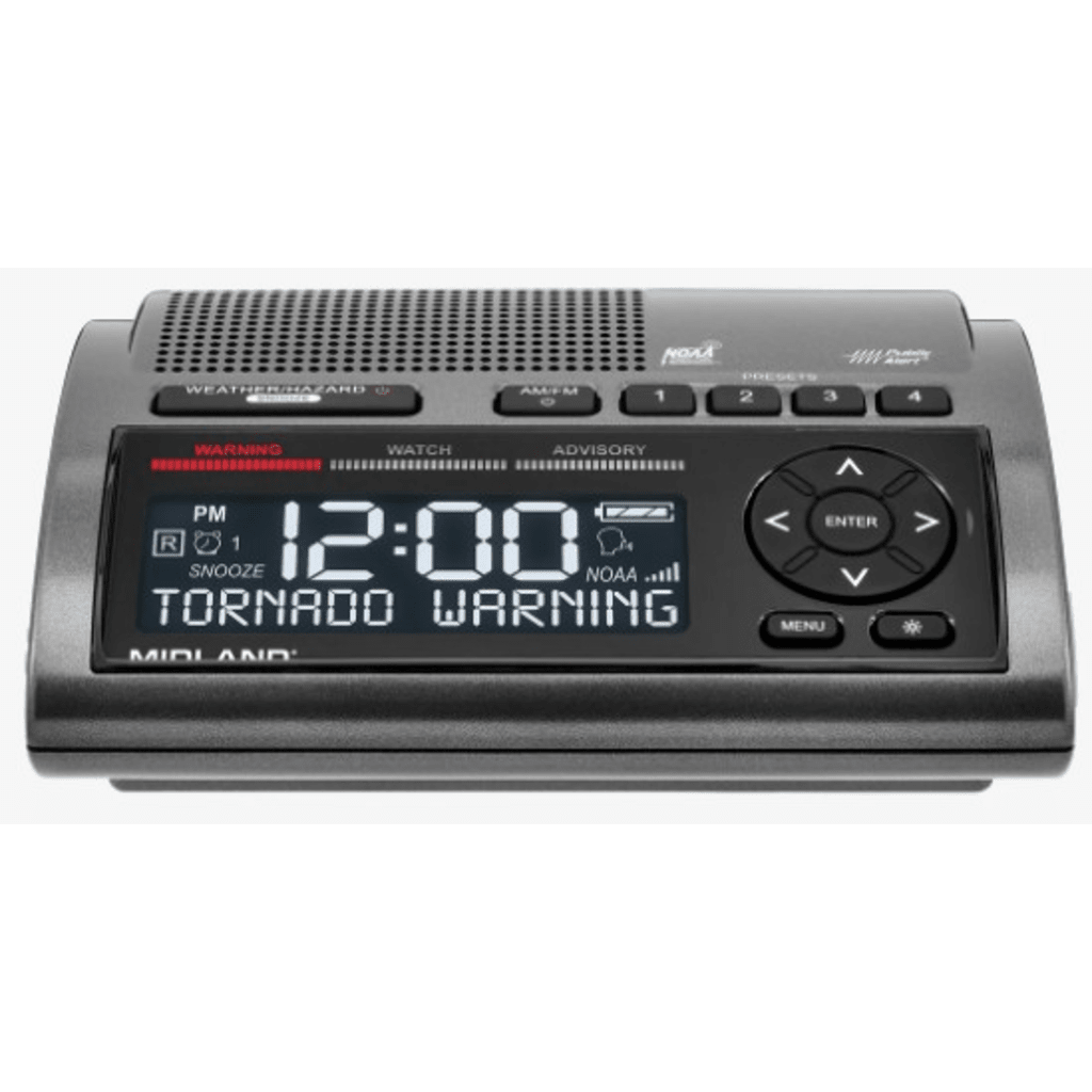 Radio de Alerta Meteorológica WR400 / 7 Canales NOAA y Environment Canada / Almacena 10 Alertas / Sirena de 85 dB / Reloj Dual con Alarma / Carga USB / Certificado Public Alert