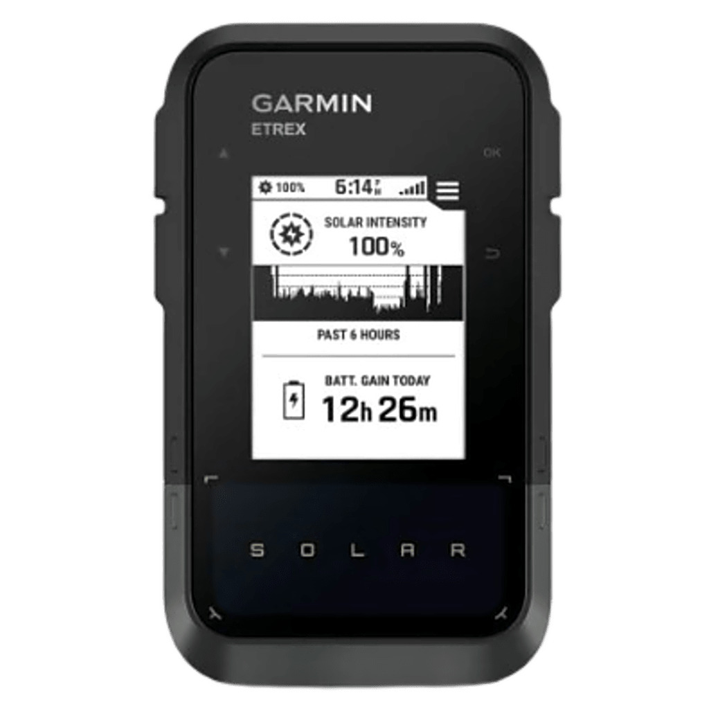 Navegador GPS Portátil / Pantalla 2.2″ de Alto Contraste / Batería Ilimitada con Carga Solar (75 000 lux) / GPS Multibanda / Brújula Digital / Resistente al Agua IPX7 / Compatible con Garmin Explore