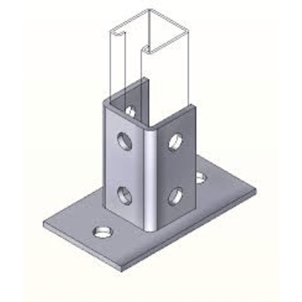 Base Cuadrada con 4 Perforaciones para Perfil Sencillo.