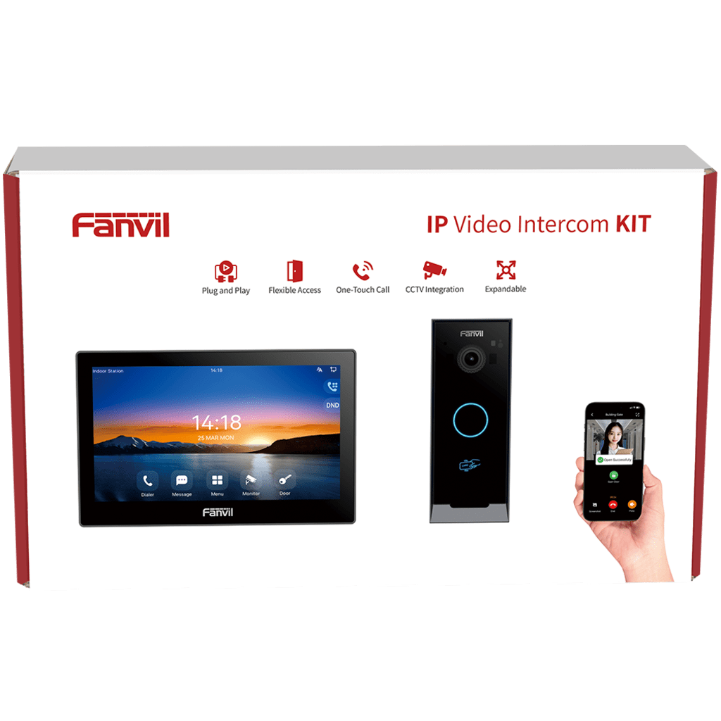 Kit Videoportero IP Fanvil VIK-01, Estación Interior SIP i504W + Frente de Calle i60, Llamadas HD, Desbloqueo Remoto, App Fanvil Link, Wi-Fi 2.4G/5G, PoE