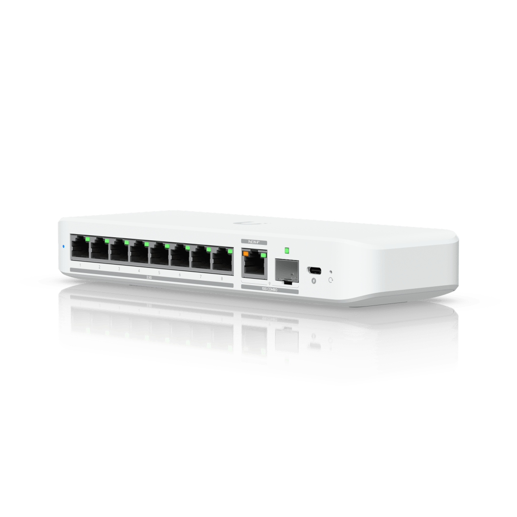 USW Flex 2.5G Switch de 8 Puertos 2.5GbE, con un Puerto de Enlace Ascendente Combinado RJ45/SFP+ de 10 GbE, Incluye Adaptador ca/cc