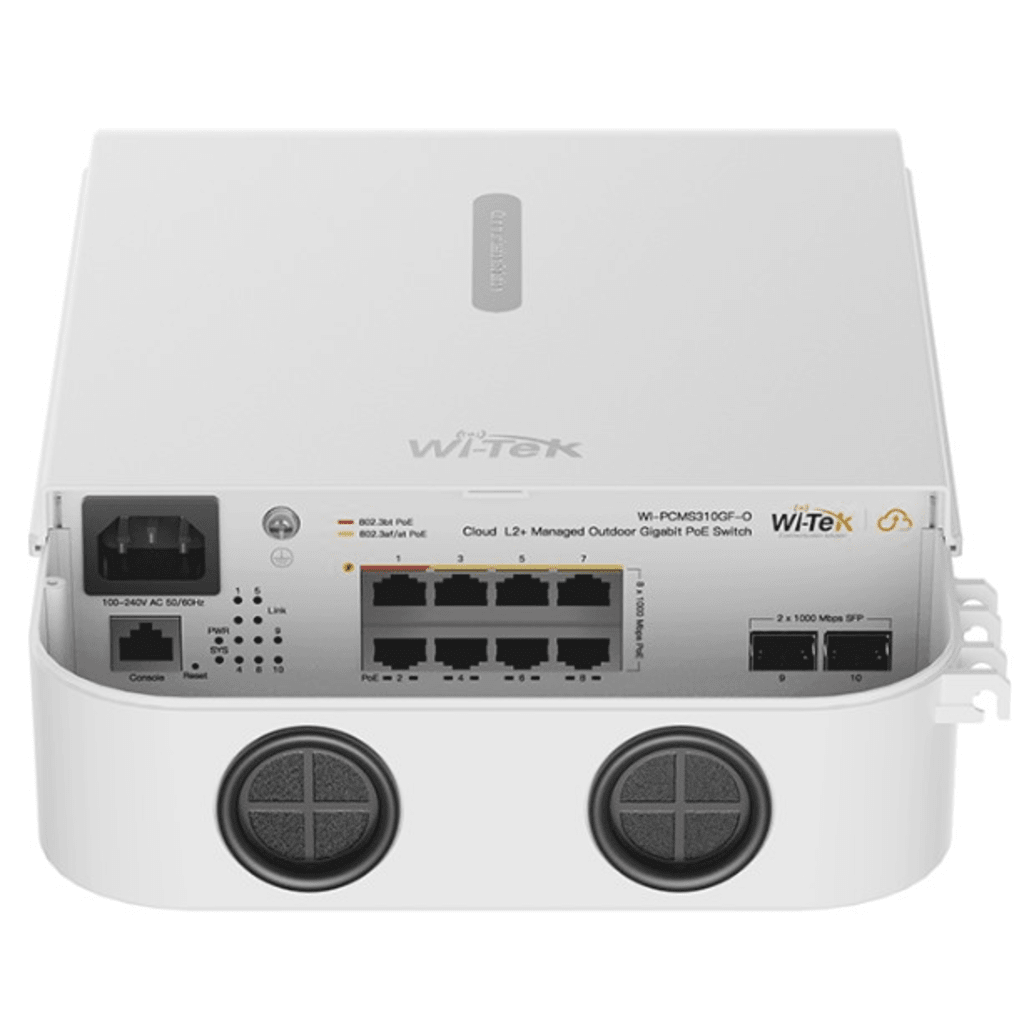 Switch PoE Gigabit 8 Puertos / 2 SFP Uplink / PoE++ 802.3bt 90W Port 1-2 / PoE+ 802.3at 30W Port 3-8 / 110W Budget Total / 20Gbps Switching / Fanless / Wall-Pole Mount / Industrial -30°C a 60°C