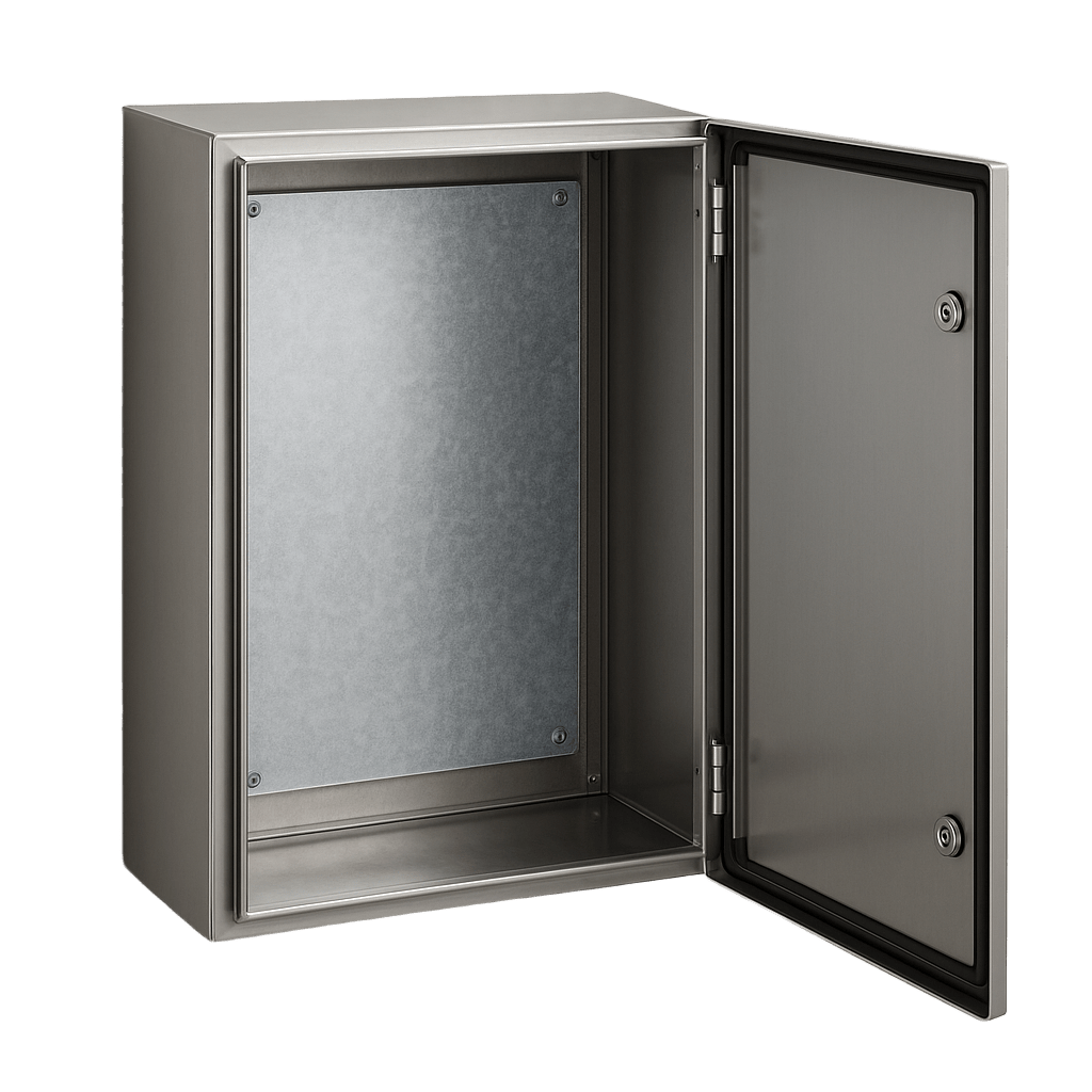 Gabinete de Acero Inoxidable IP66 Uso en Intemperie (600 x 800 x 300 mm) con Placa Interna Galvanizada.