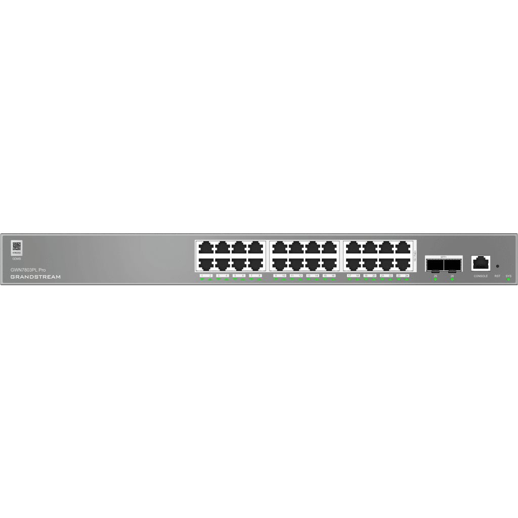 Switch de Red Empresarial L2++ / Serie GWN7800 Pro / 24 Puertos Gigabit PoE 250W / 2 Puertos SFP+ / Gestión Cloud GDMS / VLAN 4K / QoS Avanzado / Seguridad Integral