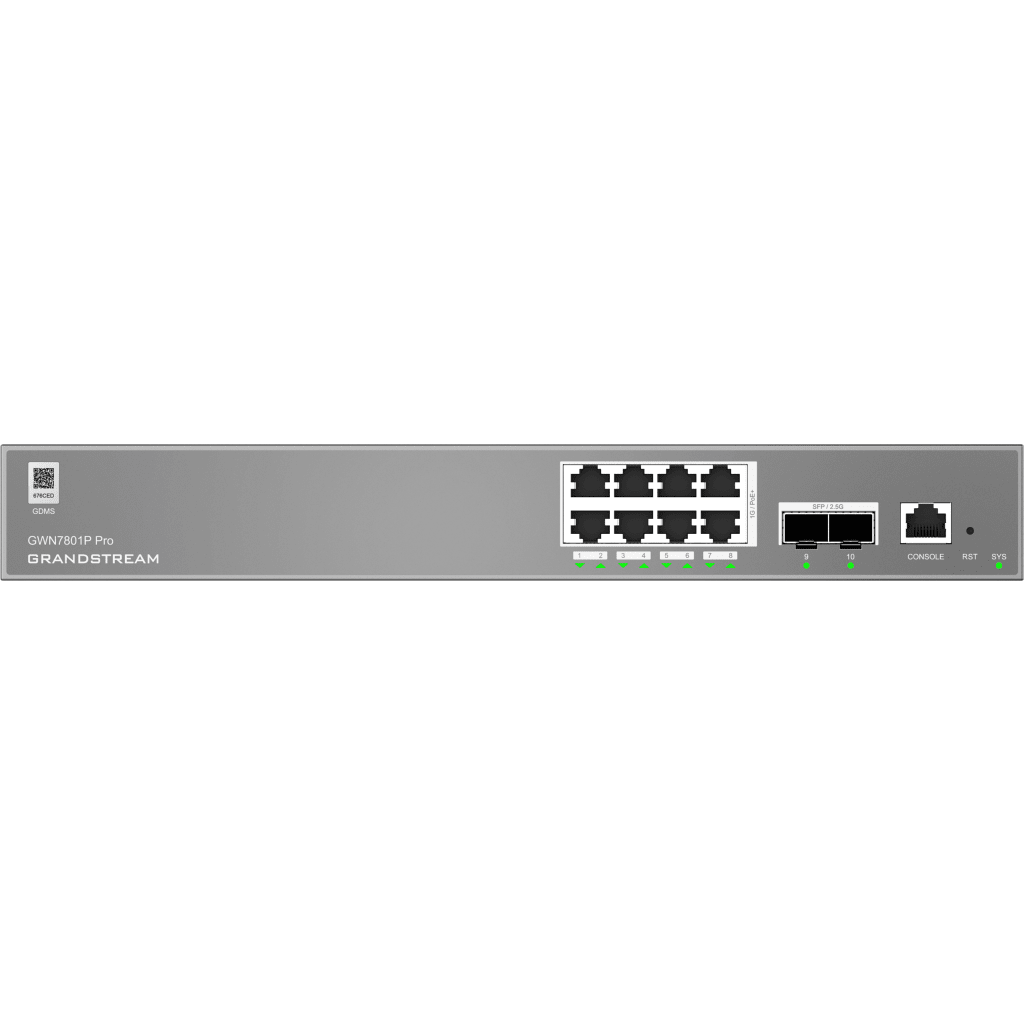 Switch de Red Empresarial L2++ / Serie GWN7800 Pro / 8 Puertos Gigabit PoE 120W / 2 Puertos 2.5GG SFP / Gestión Cloud GDMS / VLAN 4K / QoS Avanzado / Seguridad Integral
