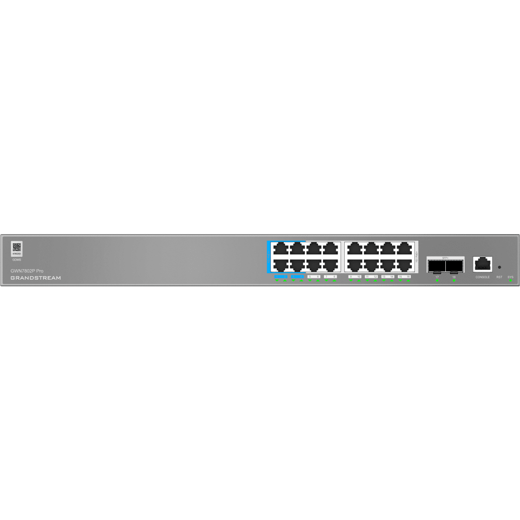 Switch de Red Empresarial L2++ / Serie GWN7800 Pro / 16 Puertos Gigabit PoE 250W / 2 Puertos SFP+ / Gestión Cloud GDMS / VLAN 4K / QoS Avanzado / Seguridad Integral