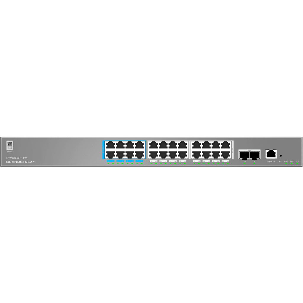 Switch de Red Empresarial L2++ / Serie GWN7800 Pro / 24 Puertos Gigabit PoE 400W / 2 SFP+ / Gestión Cloud GDMS / VLAN 4K / QoS Avanzado / Seguridad Integral