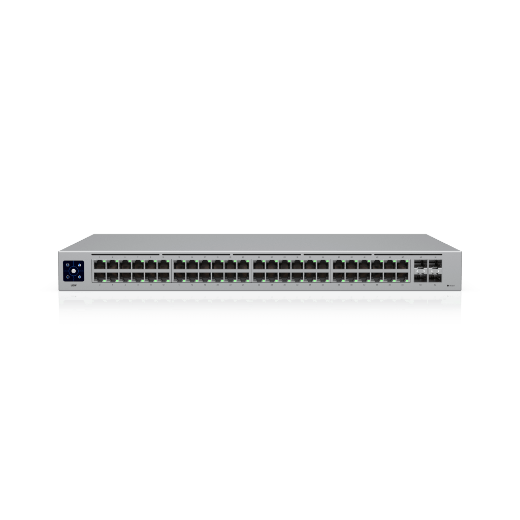 USW-48 — Switch Layer 2 de 48 Puertos GbE + 4 Puertos SFP con Diseño Fanless para Funcionamiento Totalmente Silencioso