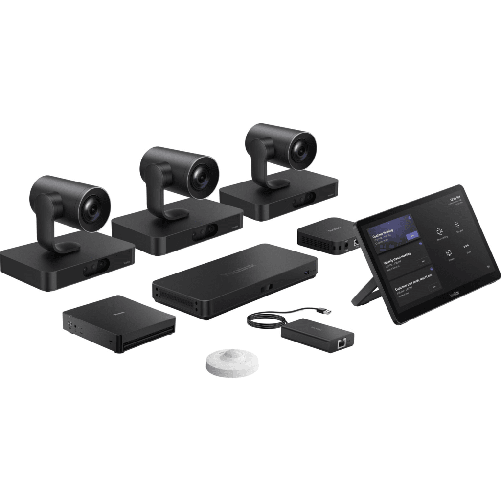 Sistema de Videoconferencia MVC-S98-C5U-004 de Yealink diseñado para Salas Extra Grandes con Triple Cámara Inteligente y Funciones Avanzadas de IA