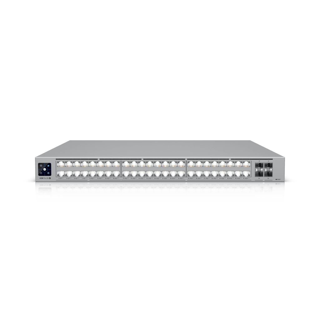 UniFi Switch USW-Pro-XG-48-PoE / Capa 3 / 48 puertos PoE+++ (32 × 10 GbE, 16 × 2,5 GbE) + 4 puertos SFP28 25 G / 1080 W PoE total