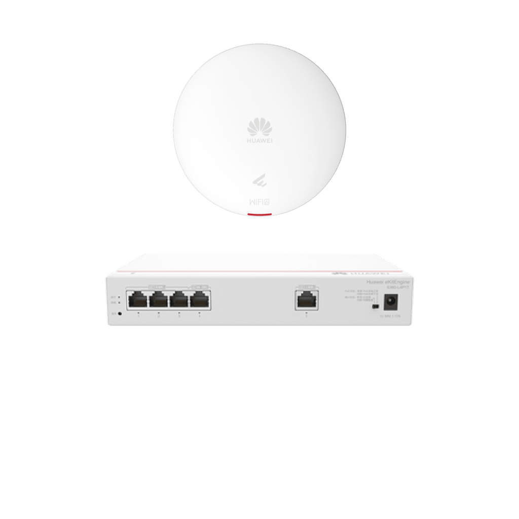 Kit DEMO de Router Multi-Servicio / 1 puerto 10/100/1000 Mbps(WAN) / 4 puertos 10/100/1000 Mbps(LAN) PoE / 50W + Punto de Acceso Wi-Fi 6 / 1.775 Gbps / MU-MIMO 2x2 (2.4GH y 5GHz) / Smart Antenna más cobertura / Instalación en techo y pared