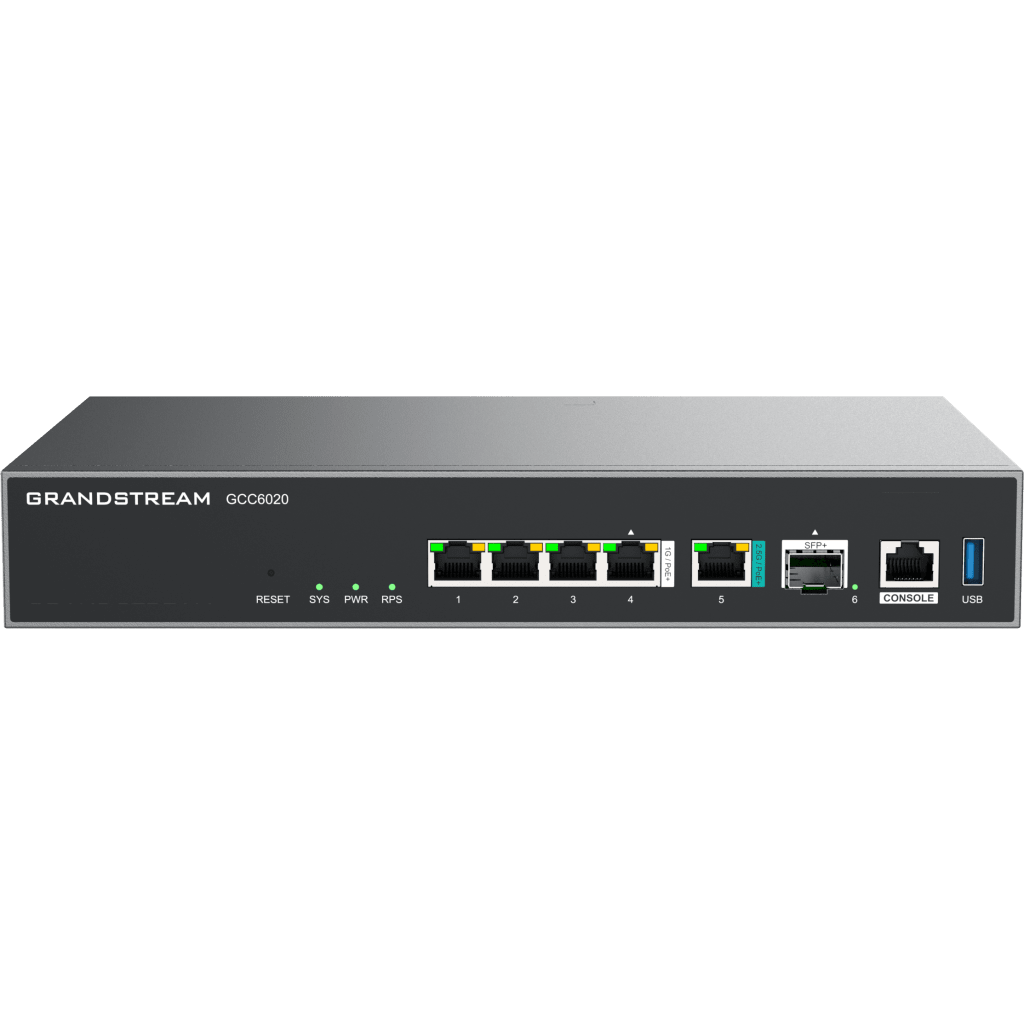 Dispositivo de Convergencia de Redes GCC6020 / Router VPN / Firewall de Próxima Generación / IP PBX / Switch de Red / 4 Puertos Gigabit Ethernet / 1 Puerto SFP+ 10 Gigabit / 1 Puerto 2.5 Gigabit / Administración en la Nube GDMS / Mont