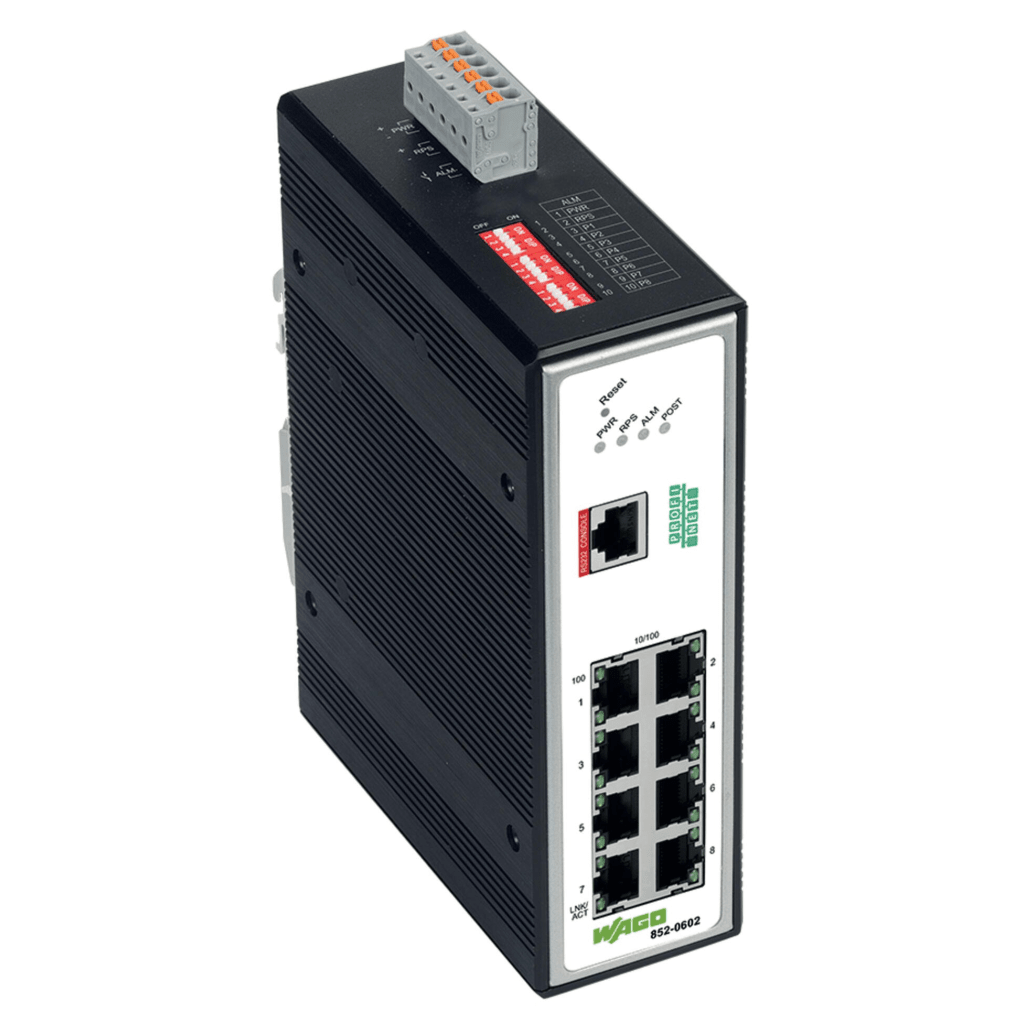 Switch Industrial Gestionable / 8 Puertos 100Base-TX / PROFINET Clase B / Alimentación 12-60V DC / IP30 / -40°C a +70°C / Gestión Web-SNMP / MRP / VLAN