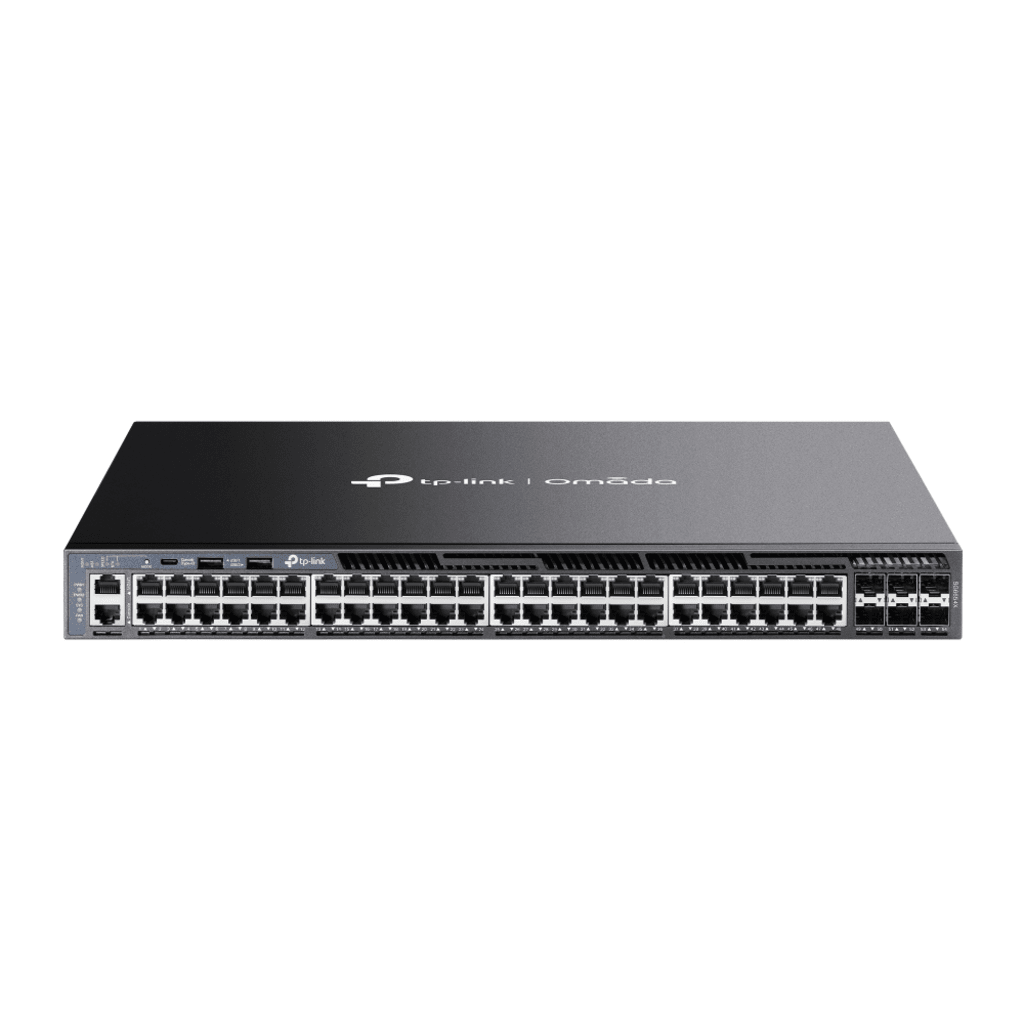 Switch Omada L3 SDN Administrable / 48 puertos Gigabit y 6 puertos SFP+ / Funciones RIP, VRRP, Servidor DHCP / Administración centralizada OMADA / Fuente Redundante
