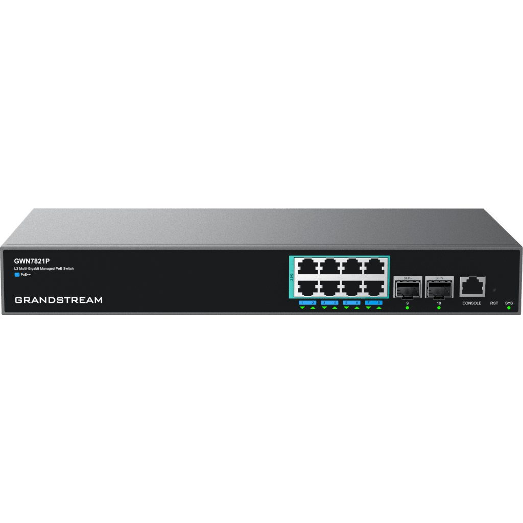 Switch PoE Multigigabit Capa 3 / 8 Puertos Ethernet 2.5 G / 2 Puertos SFP+ / PoE++ Dinámico / IPv6 e IPv4 / VLAN Avanzada / QoS / Stacking hasta 4 Dispositivos / Administración Local y en la Nube