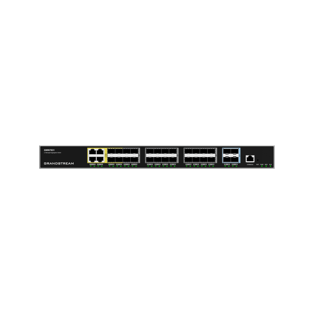 Switch de Agregación Capa 3 / 4 Puertos Gigabit Ethernet / 24 Puertos Gigabit SFP / 4 Puertos 10Gigabit SFP+ / QoS Integrada / Soporte IPv6 e IPv4 / Seguridad Avanzada / Stacking /