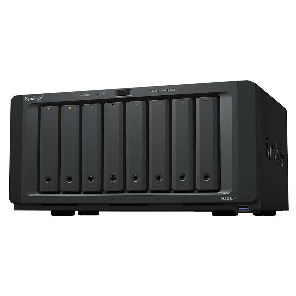 Servidor de Almacenamiento NAS Synology DiskStation DS1823xs+ | 8 Bahías | 144 TB Bruto | Expansión hasta 324 TB | 10GbE | RAID F1,0,1,5,6,10 | Caché SSD.