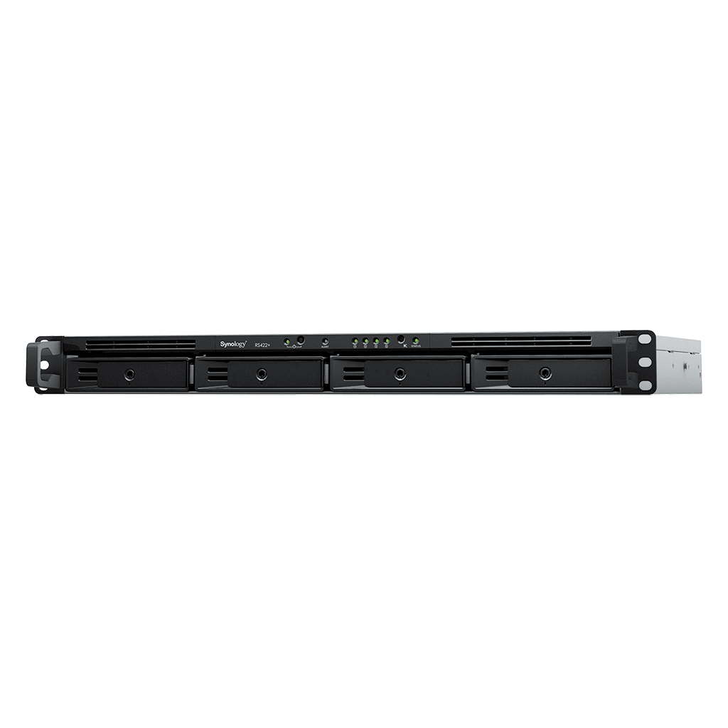 NAS RackStation RS422+ | 4 Bahías | 1U | AMD Ryzen R1600 | 2 GB DDR4 ECC | 570 MB/s Lectura | 530 MB/s Escritura | Puertos Dual 1GbE | Actualización 10GbE | Compatibilidad RAID | Synology DSM.