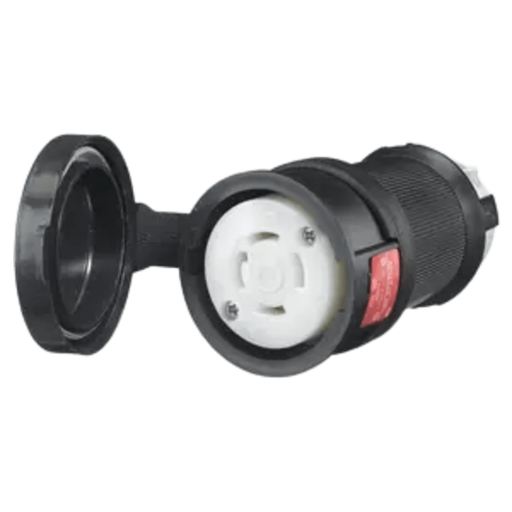Conector Hembra con Bloqueo de Media Vuelta / 30 A 480 V CA / 3 Polos Trif?sico / NEMA L16-30R / Terminal de Tornillo / Cubierta Herm?tica Negra / Color Blanco y Negro.