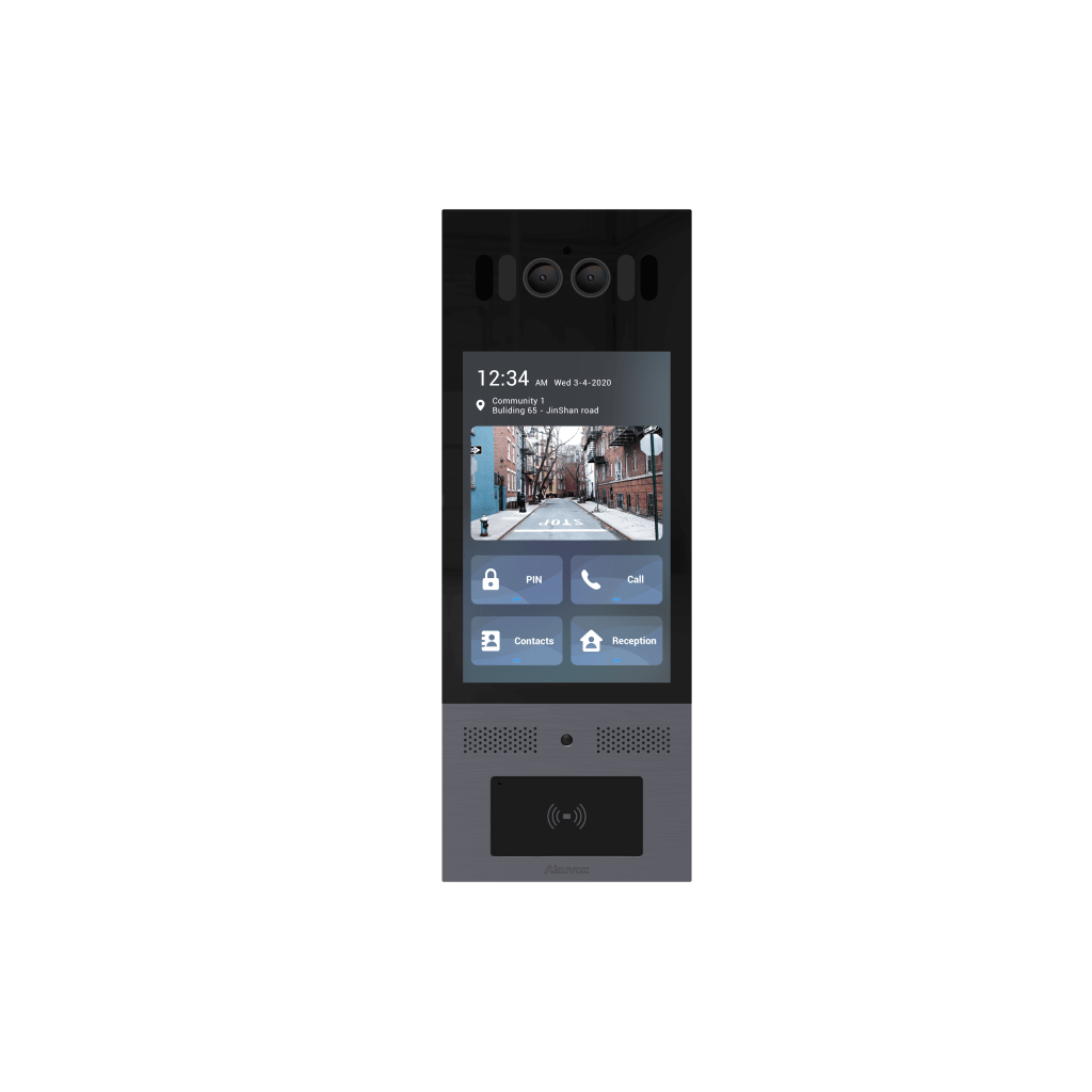 Frente de Calle Antivandálico IK10 / Incluye montaje / Administración 100% en la Nube / Notificación a APP / Llamada Telefónica / ANDROID / SIP / ONVIF /Reconocimiento Facial / QR y PIN para Visitas / IP66 / Bluetooth / NFC