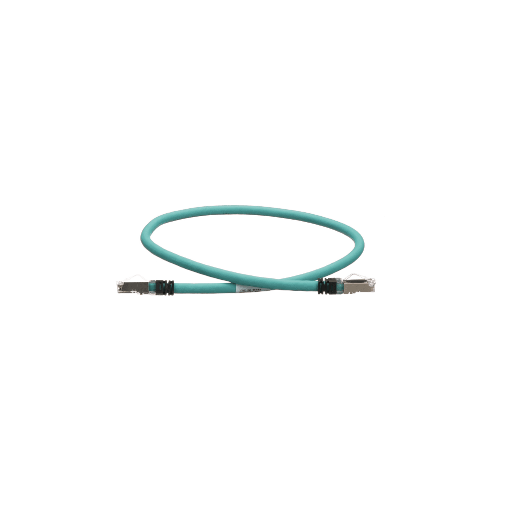 Patch Cord Cat5e de Grado Industrial 600V, Blindado SF/UTP, Calibre 24 AWG, Color Aqua, 60 cm (23.62 pulgadas).