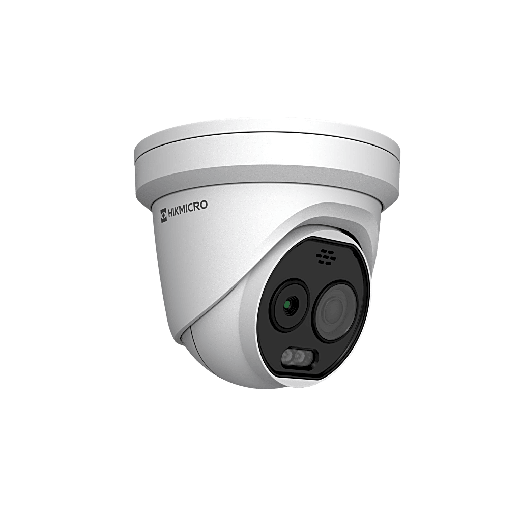 Turret IP Biespectral (Térmica + Óptica) / Sensor Térmico 256x192 / Sensor Óptico 4MP / Detección de Temperatura (-20°C a 150°C) / IA con Modelo GUANLAN / Luz Híbrida Inteligente / PoE / IP66 / Sirena y Lu