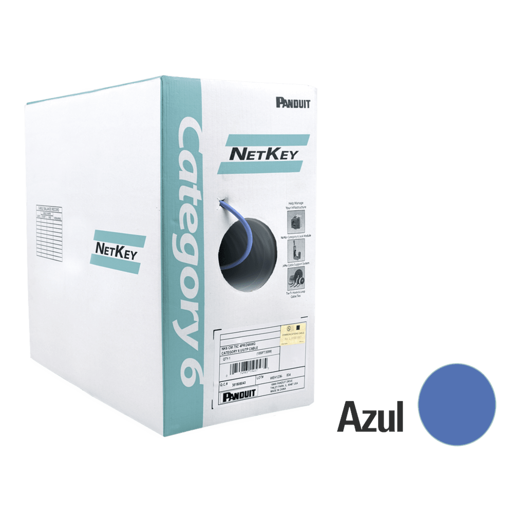 Bobina de Cable UTP 305 Metros (1000 Pies) de Cobre, NetKey, Azul, Categor?a 6 (24 AWG), 1000Mbps, Riser (CMR), de 4 Pares