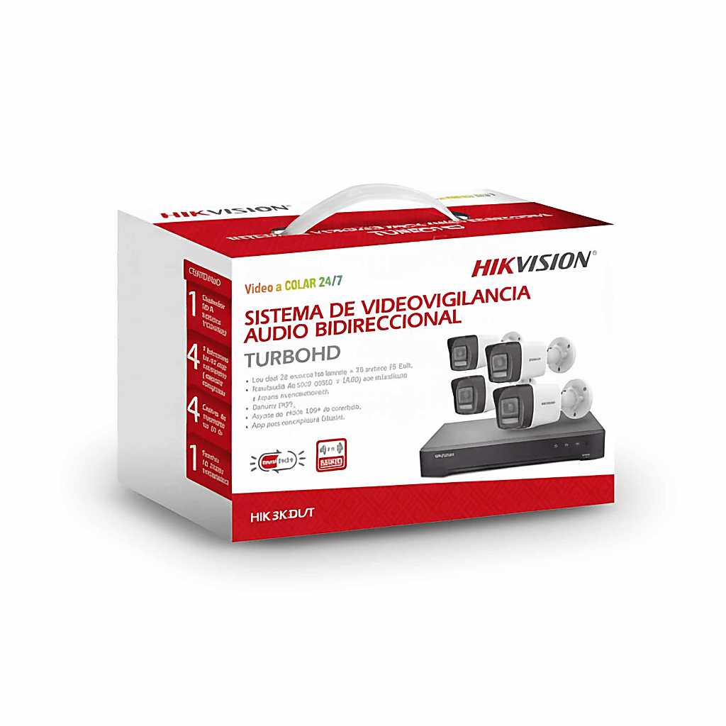 [Dual Light] Kit TurboHD 3K (5 Megapixel Real) / DVR 4 Canales / 4 Cámaras bala Dual Light / Audio bidireccional / Accesorios de Interconexión / Fuente de Poder