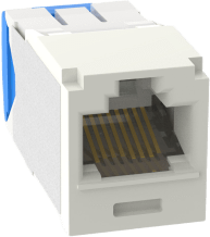Conector Jack RJ45 Estilo TG, Mini-Com, Categor?a 6A, Con Gel Resistente a la Corrosi?n, de 8 Posiciones y 8 Cables, Color Blanco Mate