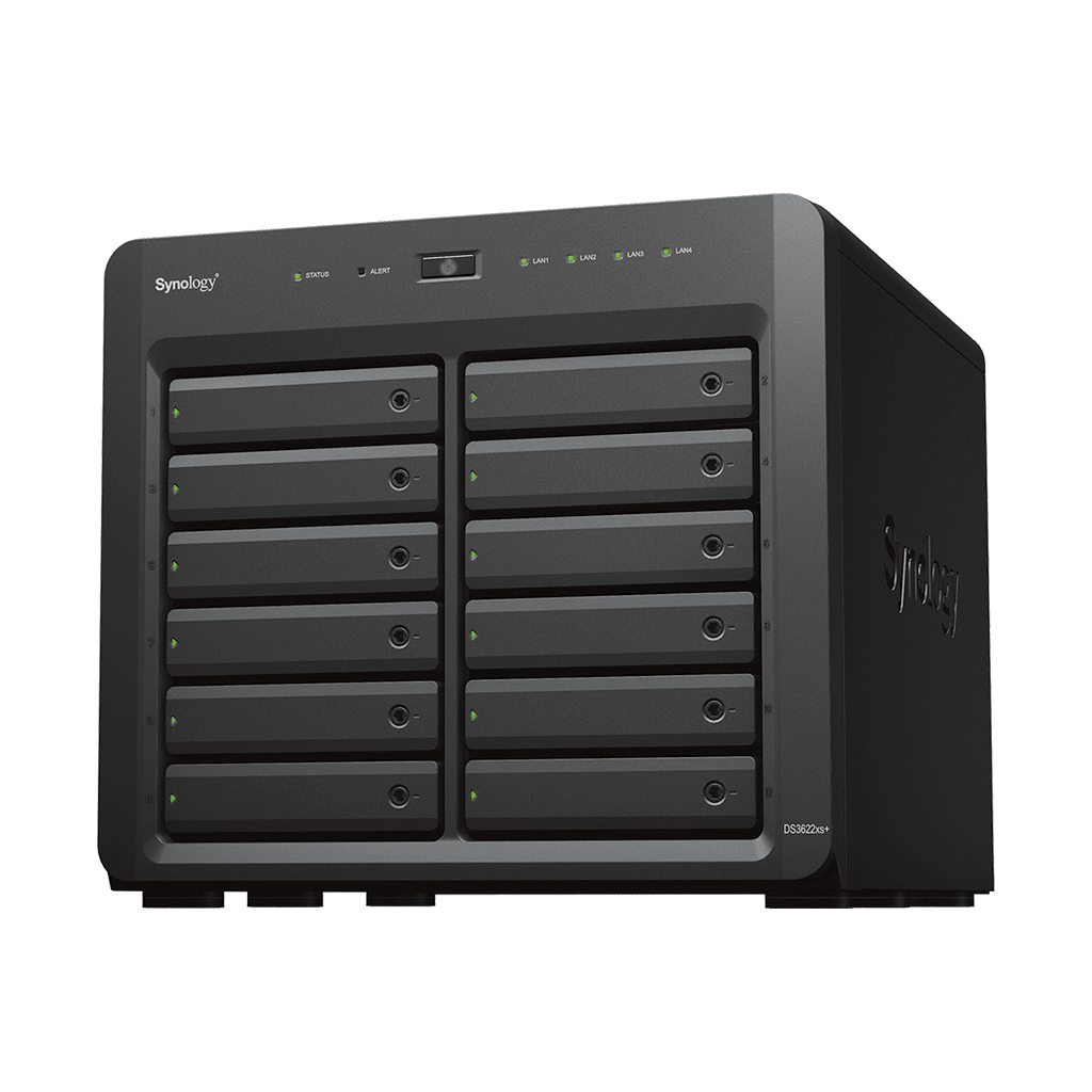 Servidor NAS Synology DiskStation DS3622xs+ | 12 Bahías | Intel Xeon 6 Núcleos | 16 GB DDR4 ECC | 10GbE RJ-45 | Expansión Hasta 36 Bahías | RAID F1, 0, 1, 5, 6, 10 | Caché NVMe SSD .