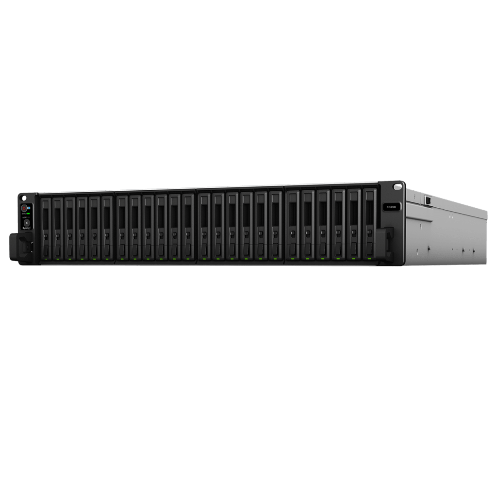 NAS Todo Flash FlashStation FS3600 | 24 Receptáculos | Intel Xeon D-1567 12 Núcleos | 16 GB RAM (Ampliable a 128 GB) | 195,000 IOPS Escritura Aleatoria iSCSI 4K | 10 GbE | Compatible con Virtualización | Protección de Datos Int