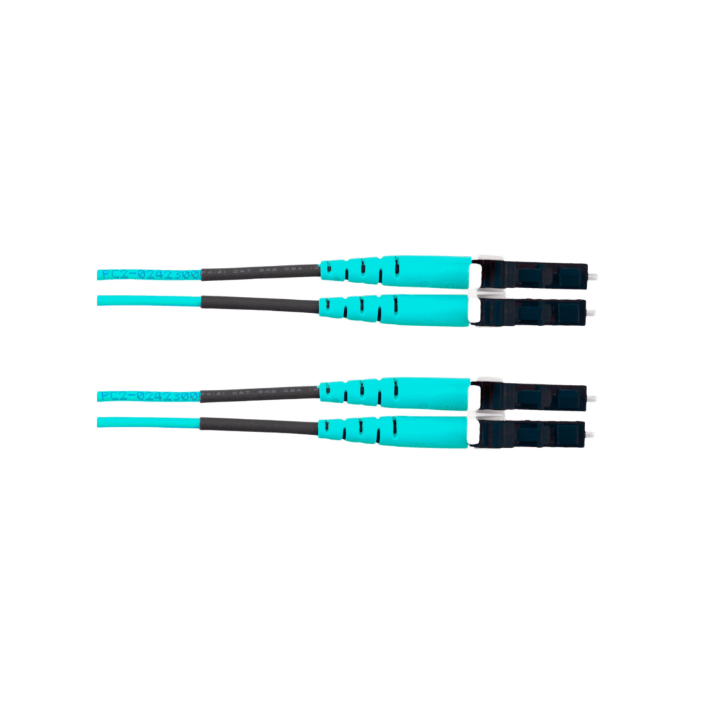 Jumper de Fibra ?ptica Multimodo 50/125 OM4, LC-LC Duplex, OFNR (Riser), Color Aqua, 40 Metros (131.23 Pies)