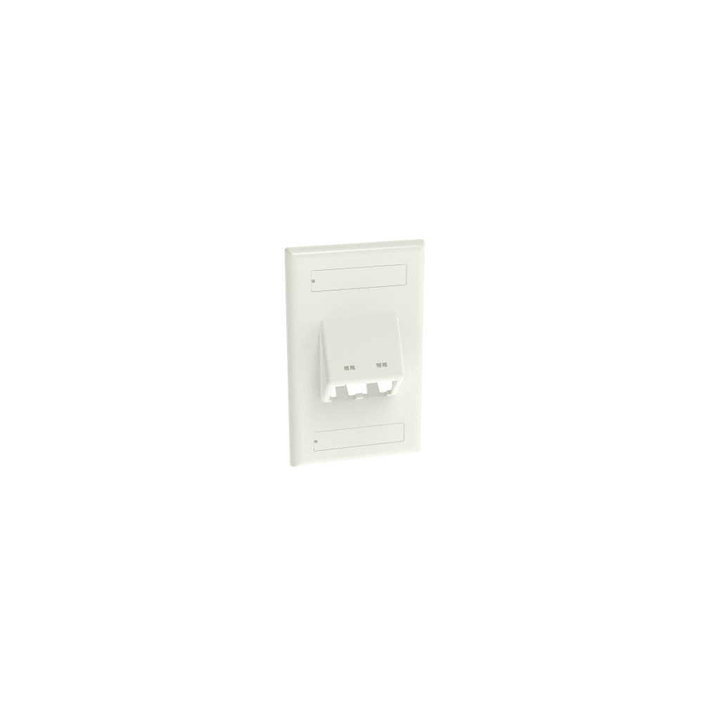 Placa de Pared Vertical Cl?sica, Salida Para 2 Puertos Mini-Com Inclinados, Con Espacios Para Etiquetas, Color Blanco