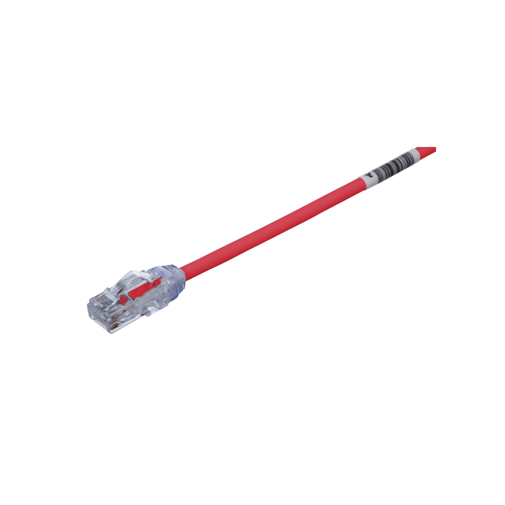 Cable de Parcheo UTP Cat6A, CM/LSZH, Di?metro Reducido (28AWG), Color Rojo, 1 Metro (3.28 Pies).