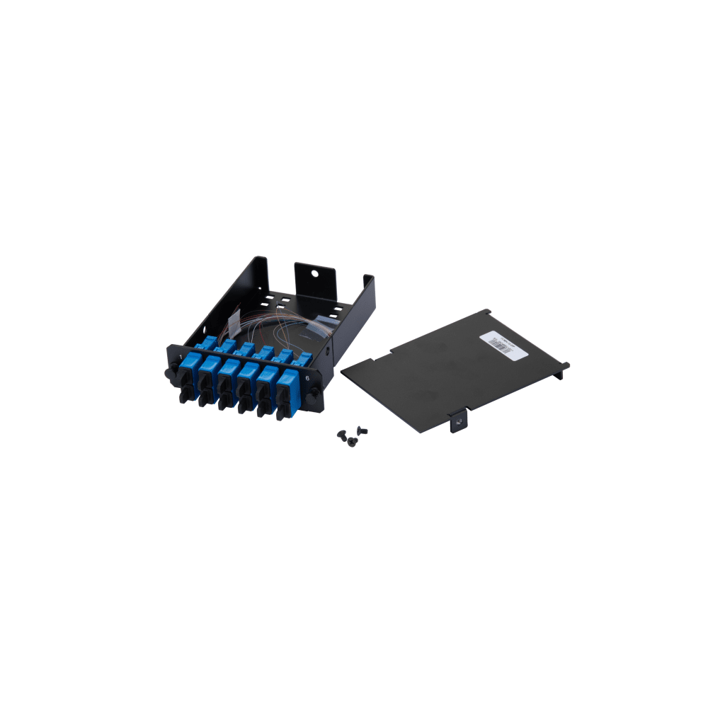 Placa Acopladora de Fibra ?ptica FAP, Con 12 Pigtails y 6 Conectores SC Duplex (12 Fibras), Para Fibra Monomodo OS1/OS2, Color Azul