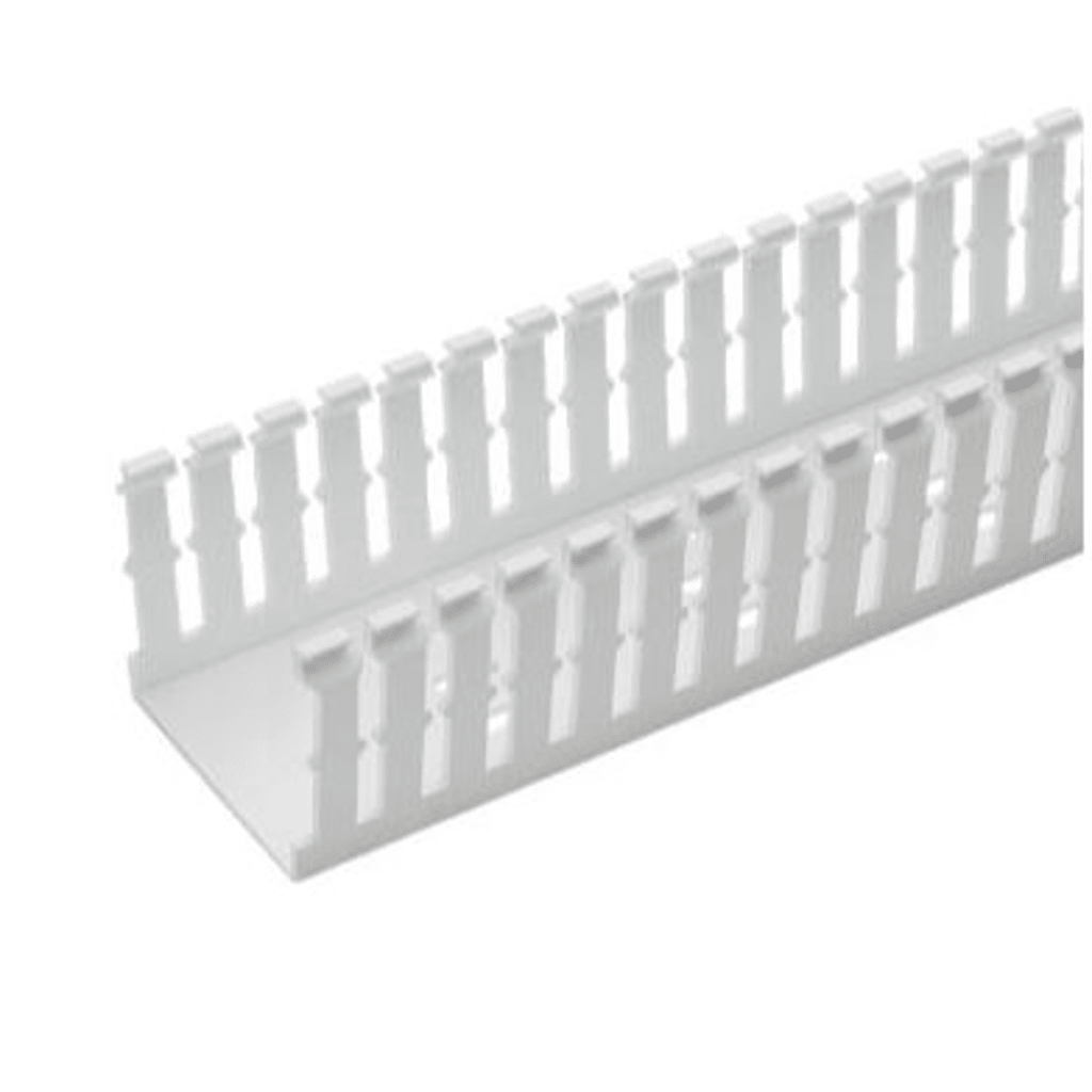 Canaleta Ranurada Angosta de PVC Sin tapa, Tipo F, 57.2 mm de Ancho, 53.8 mm de Alto y 1.8 m de Largo, Color Blanco