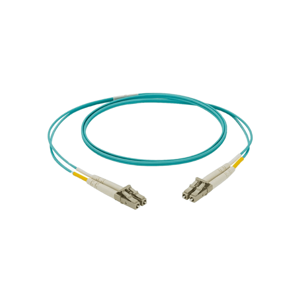 Jumper de Fibra Optica Multimodo 50/125 OM4, LC-LC Duplex, LSZH, Color Aqua, 2 Metros