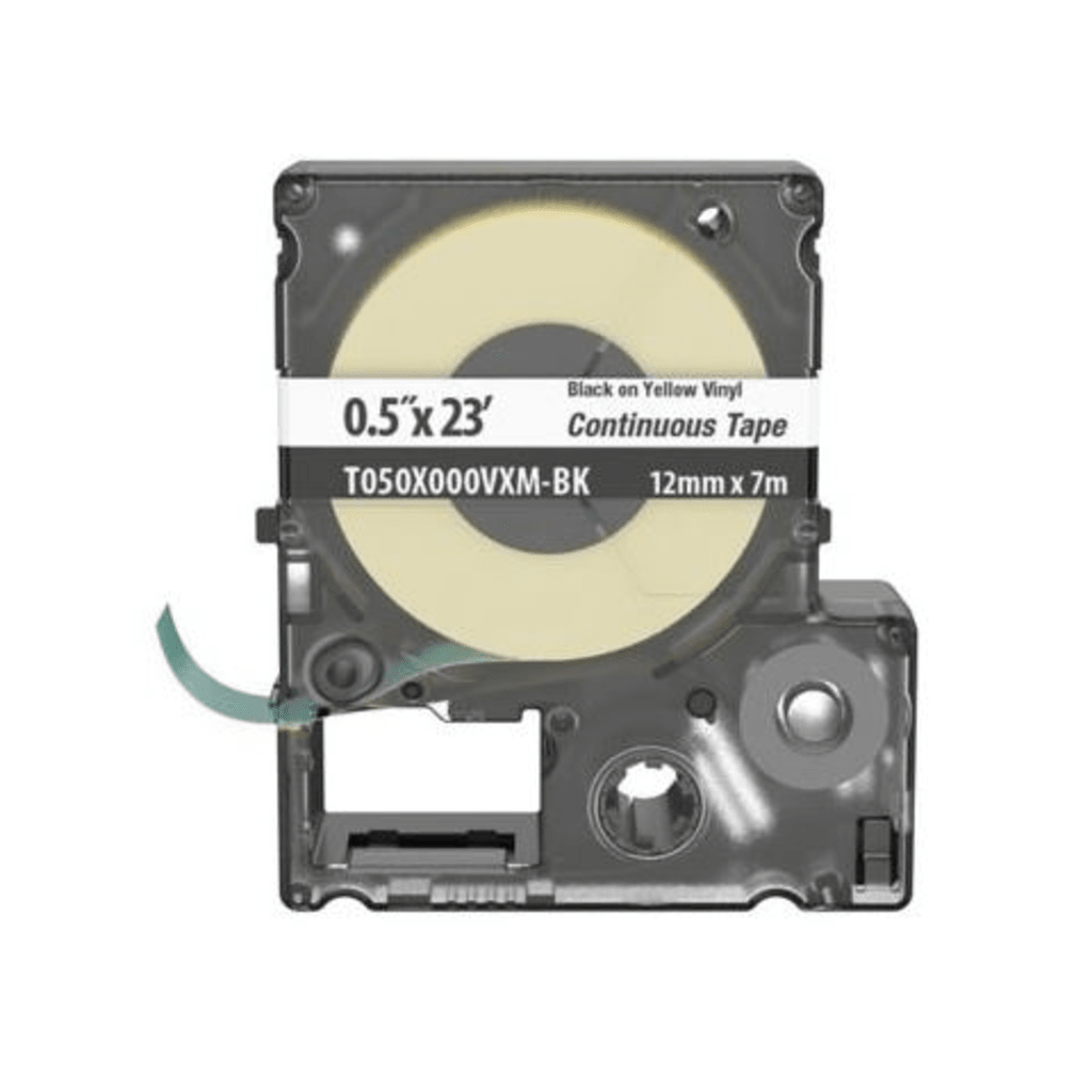 Casete de Etiquetas de Vinilo de Cinta Continua, Color Negro Sobre Amarillo, Uso Interior/Exterior, 9 mm de Ancho x 7 Metros (22.97 Pies) de Largo