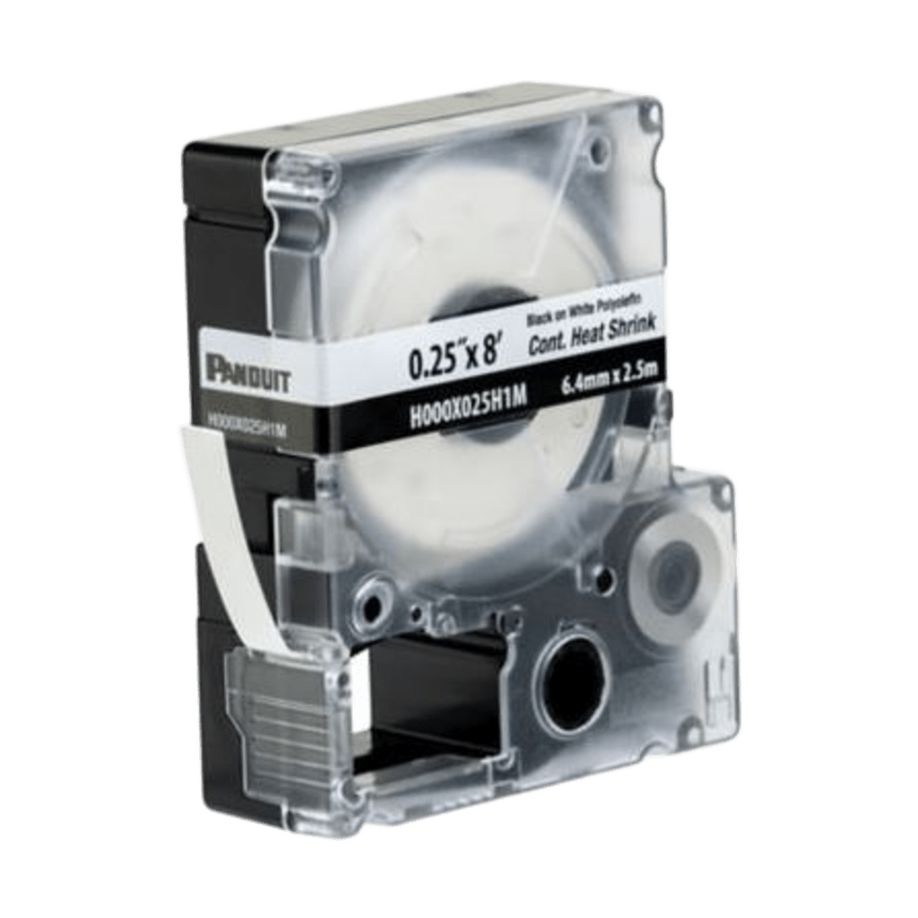 Casete de Etiquetas de Poliolefina de Cinta Continua, Tubo Termocontr?ctil, 6.4 mm (0.25 Pulgadas) de Ancho y 2.4 Metros (7.87 Pies) de Largo, para Cables de Calibre 22-18 AWG, Color Blanco