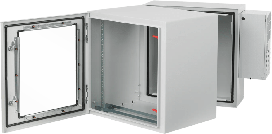 Gabinete Rack ProTek con Bisagra Doble Tipo 4 12U, Ventana de Vidrio, Aire Acondicionado, Montaje Pared, 600x612x710 mm Acero Gris Claro