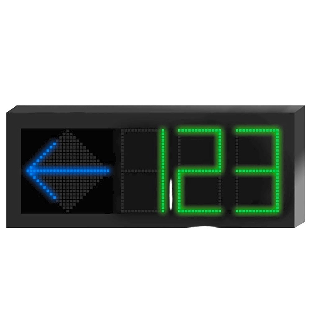 Panel LED Indicador de Estacionamiento Hikvision / 3 Dígitos con Flecha Direccional / Pantalla 7 Colores / Comunicación RS485-RJ45 / Montaje Colgante / Visualización Tiempo Real / Iconos Especiales
