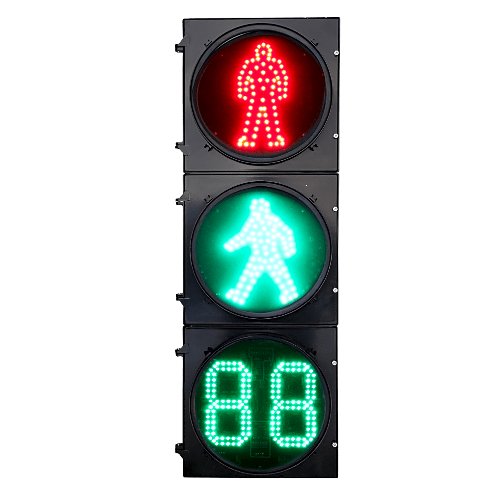 Semáforo Peatonal Estático RX300-3-3910SS-1 / LED de Alta Visibilidad 400 mts / Patrón Peatonal Rojo + Verde Estático + Contador 2 Dígitos / IP53 / Voltaje 176-265 VAC / Material PC+ABS / Temperatura -40°C a 80°C